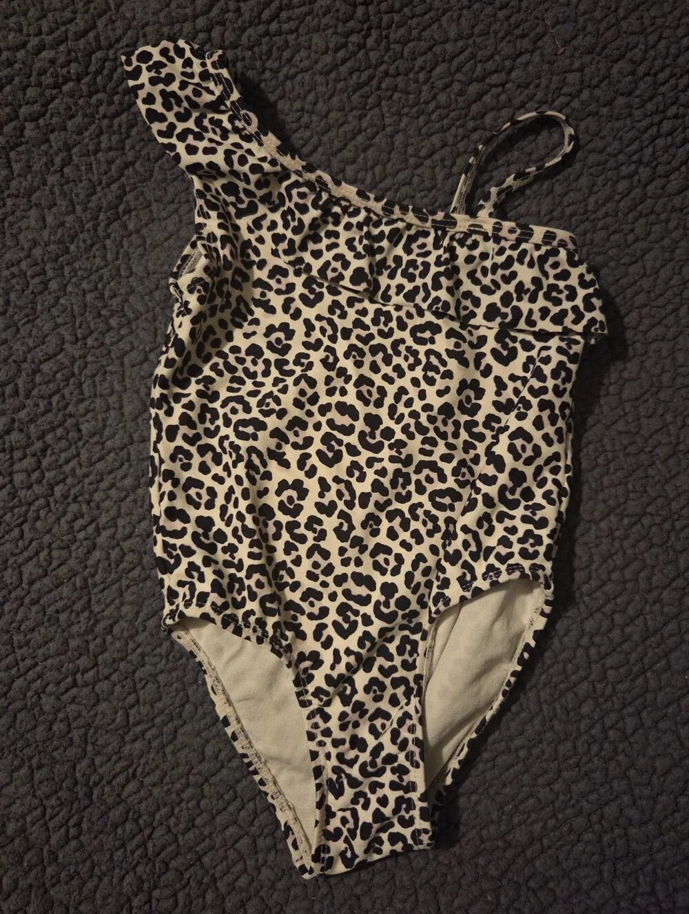 The Children's Place Beige and Black Leopard One-Shoulder Girls' Swimsuit